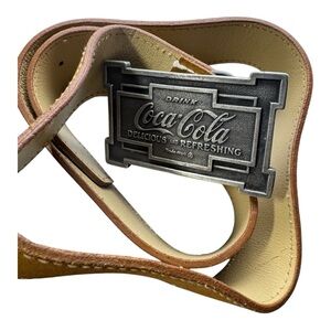 Vintage Coca-Cola Bergamot Brass Works 1975 Belt Buckle Genuine Suede Cowhide
